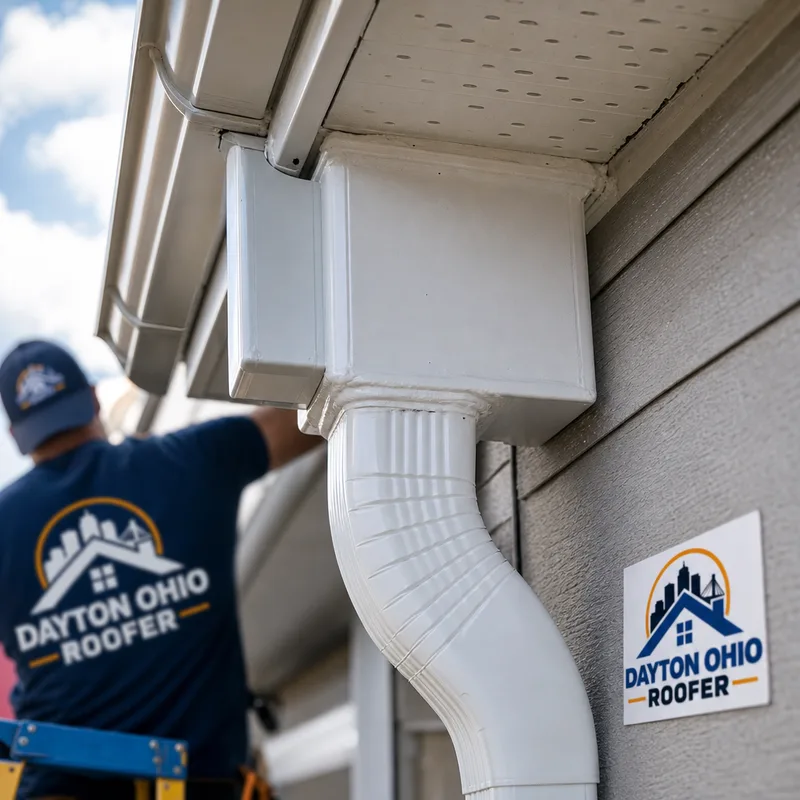Sealed gutter outlet and correctly oriented downspout connection
