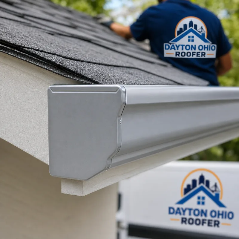 New aluminum gutter corner with a sealed end cap and clean mitered joint