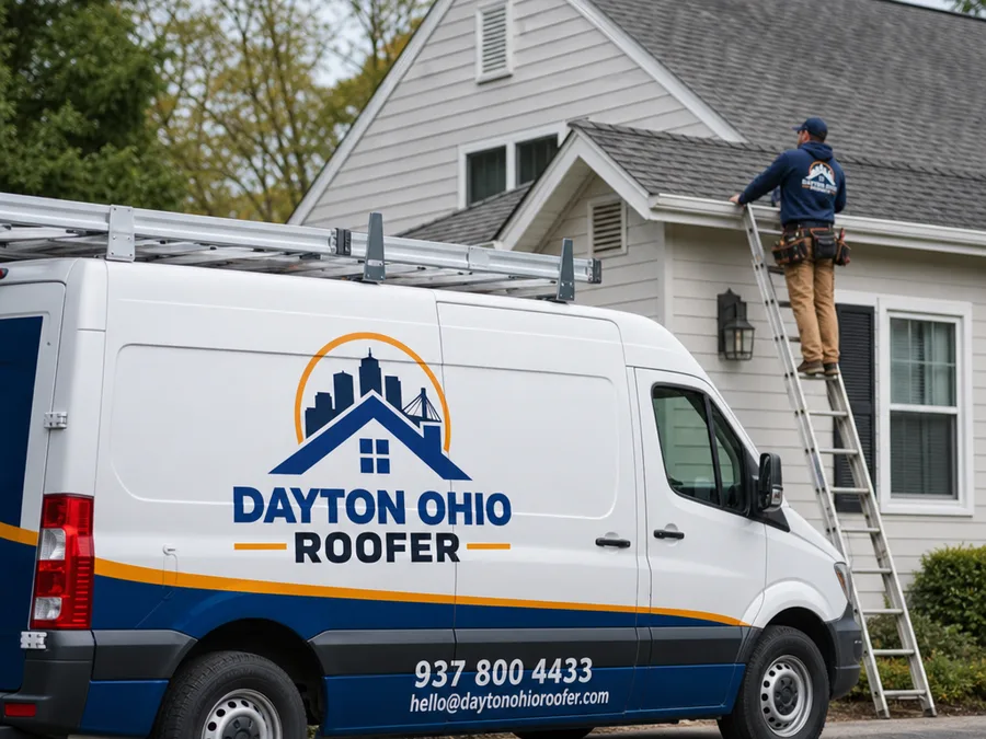 Roofing contractor examining a gutter edge and roofline on a home
